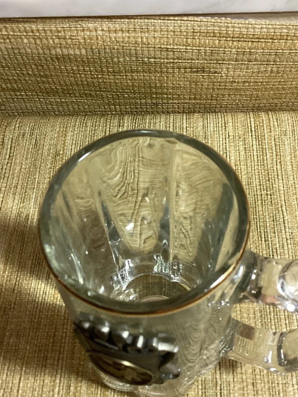 Glass Beer Stein Mug with Golf Emblem - Clear Raised Metal Medallion